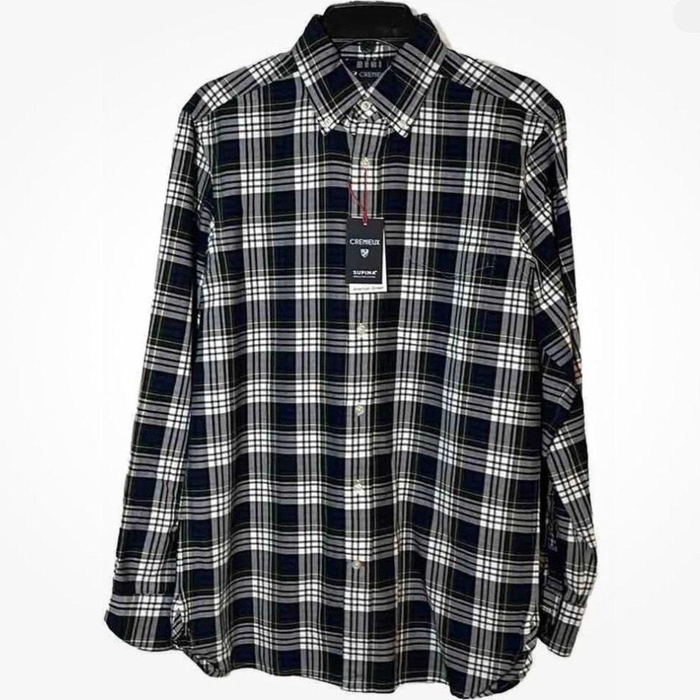 NWT Cremieux Men’s Small Blue Green Plaid Long Sleeve Button Down w Pocket